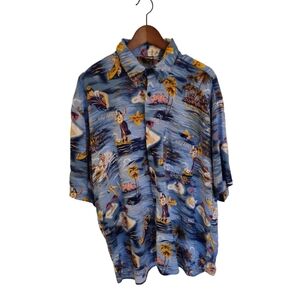 212 NYC Men's Hawaiian Short Sleeve Shirt Blue Size XL Made in Korea